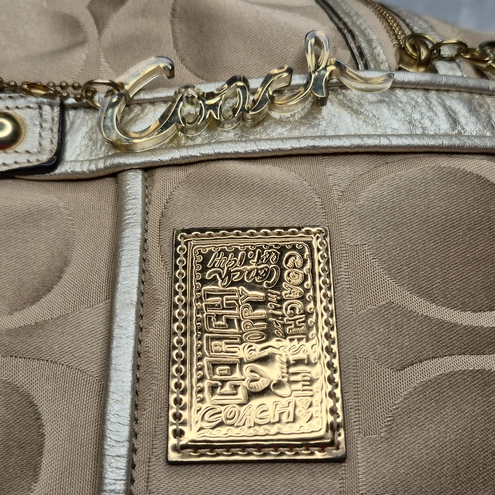 Coach Poppy Metallic Gold and Tan Tote Bag - Picture 8 of 17